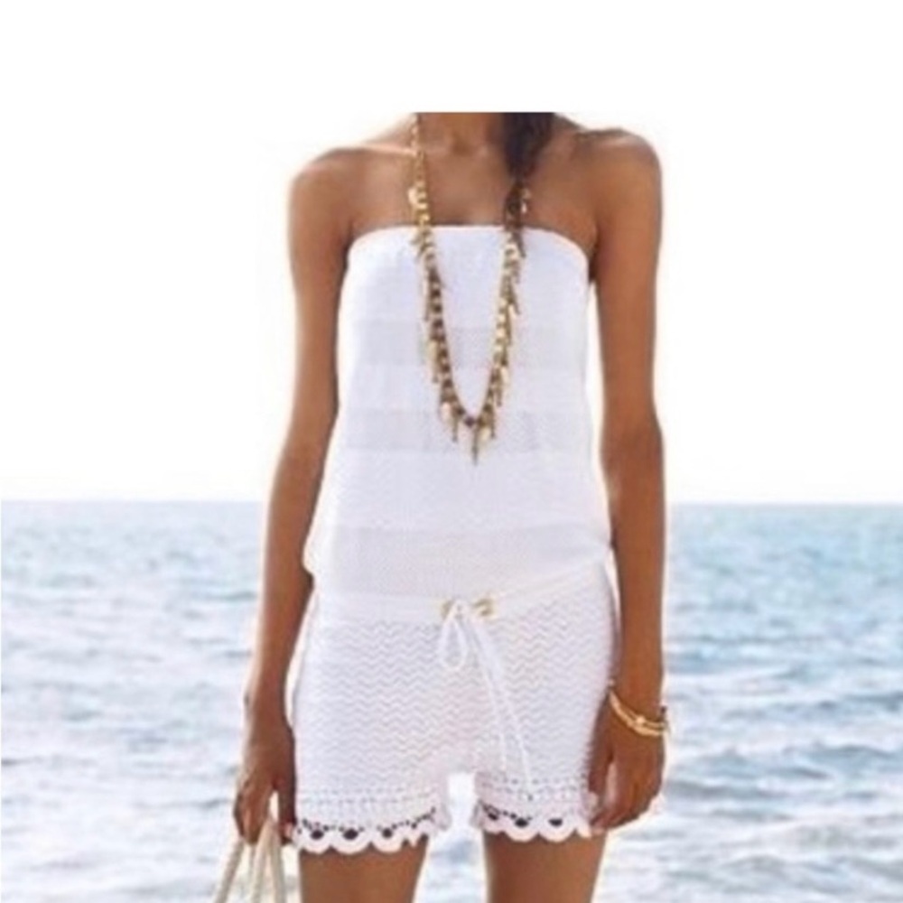 Lilly Pulitzer White Strapless Crochet Romper
